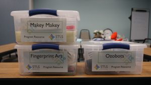 Maker Kits come neatly packaged in plastic bins for easy transport.