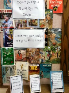 Display of books with their first lInes at the Cuba Circulating Library. 