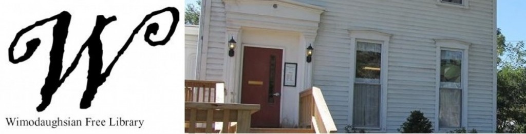 Wimodaughsian Library W logo on left and library facade on right